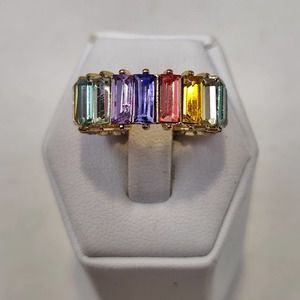 Sugarfix by BaubleBar Rainbow Rhinestone Baguette Ring Size 6.5 Cigar Band